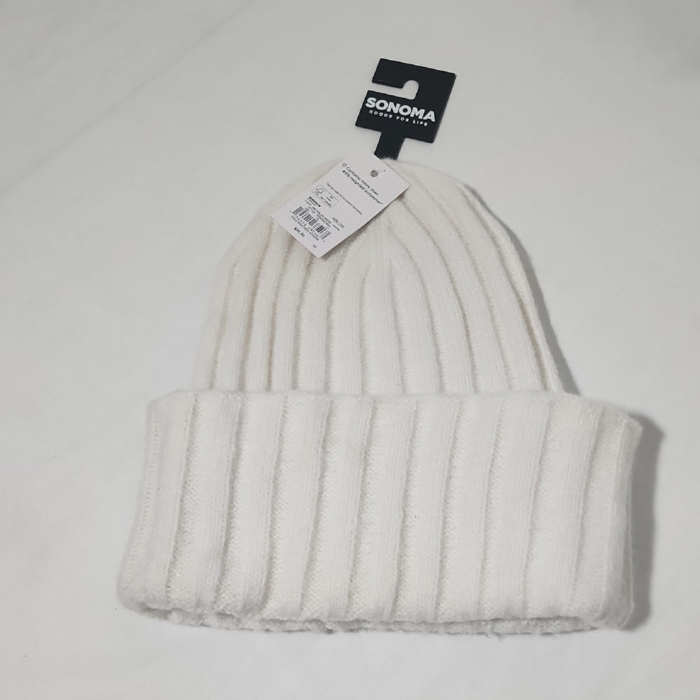 Sonoma White Ribbed Knit Beanie